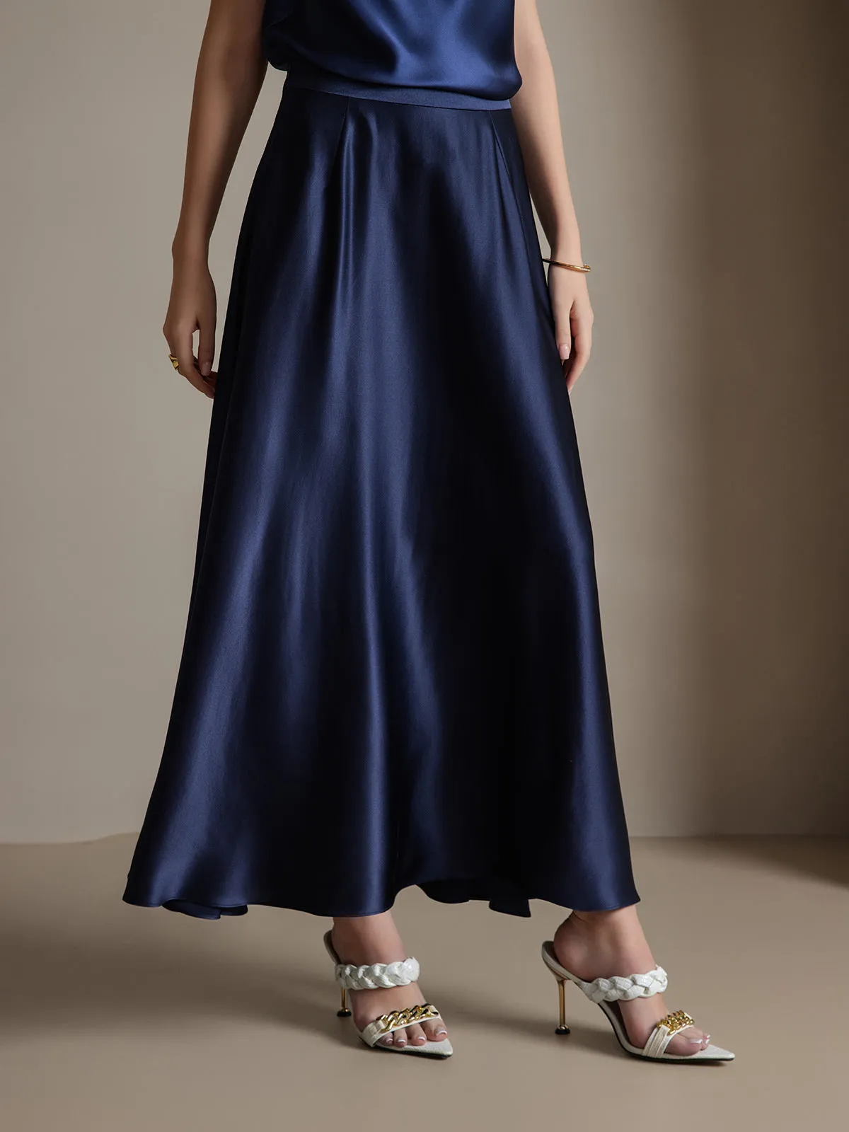 19Momme Silk Solid Color Elegant Classic Maxi Skirt