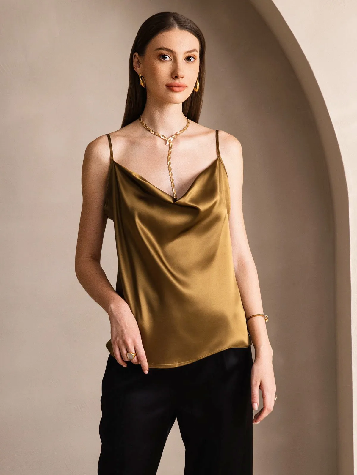 19Momme Silk Solid Color Sexy Elegant Spaghetti Strap Camisole Top