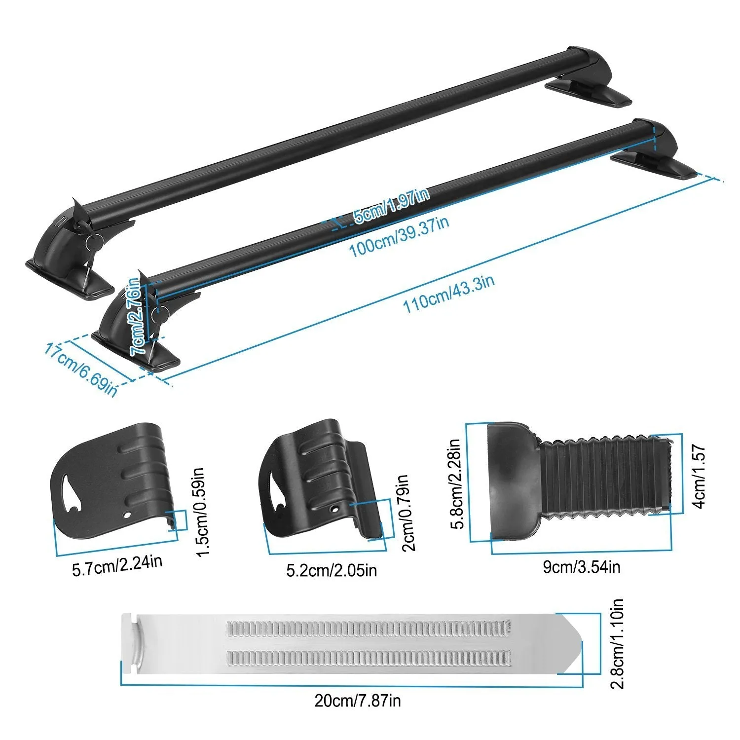 2-Piece: Universal 110CM/43-Inch Car Roof Rack Cross Bar