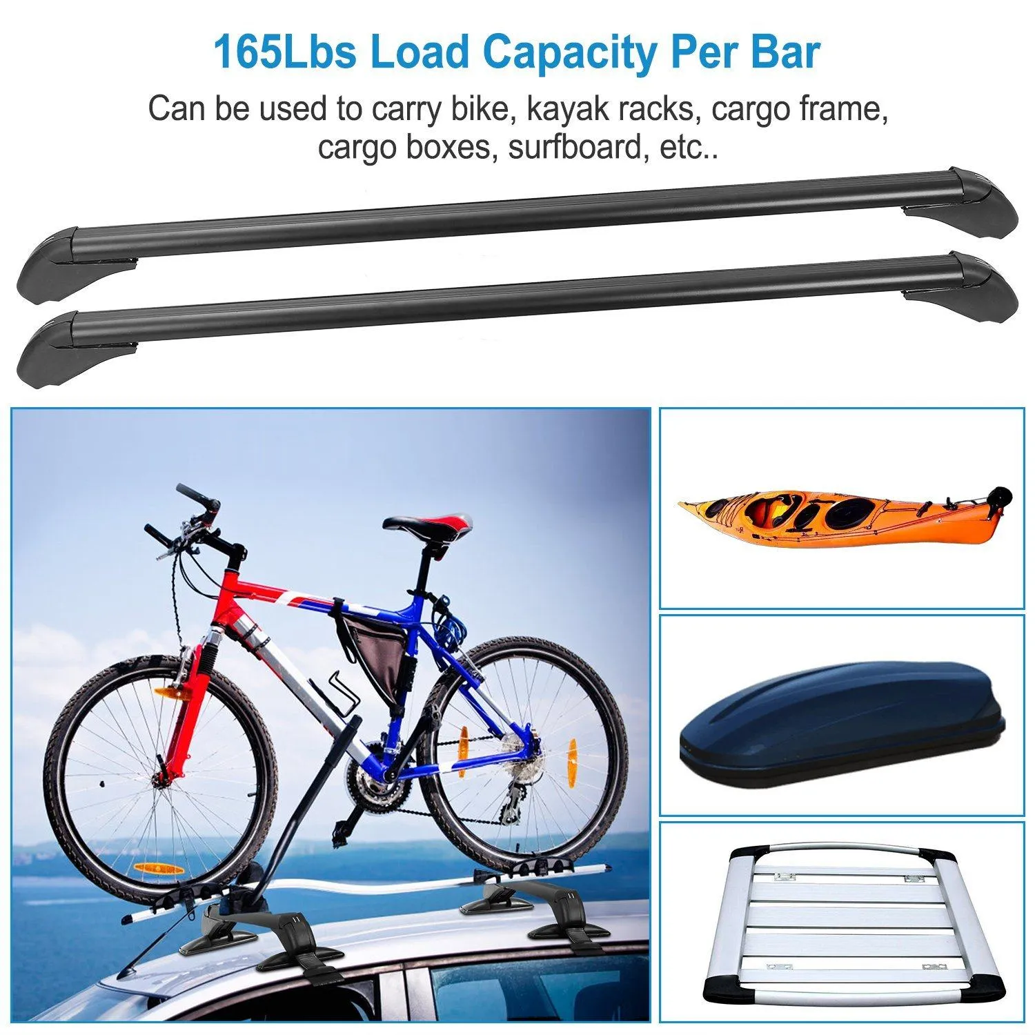 2-Piece: Universal 110CM/43-Inch Car Roof Rack Cross Bar