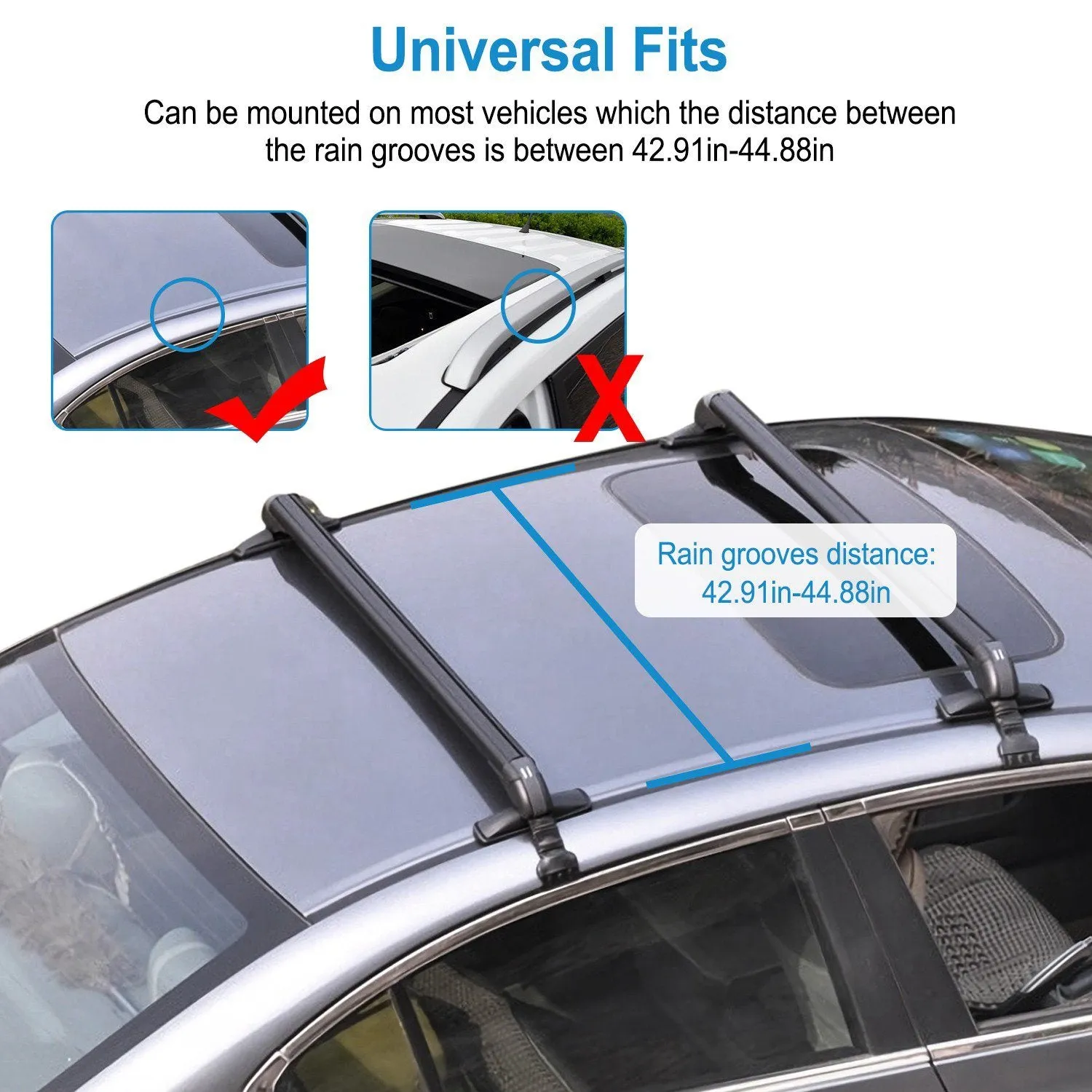 2-Piece: Universal 110CM/43-Inch Car Roof Rack Cross Bar