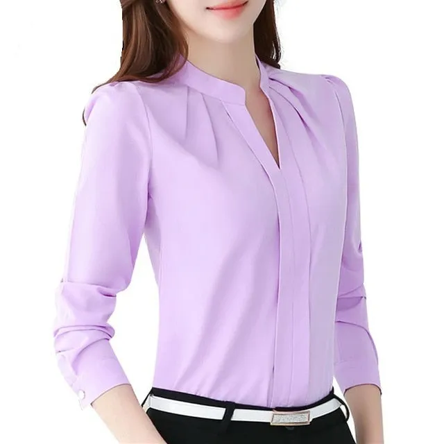 2021 Dreawse Spring Autumn Women Long Sleeve Casual Chiffon Blouse Sizes S - 2XL