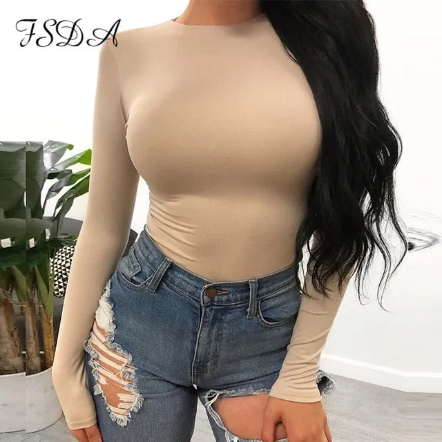 2021 Women's Long Sleeve Bodysuit O Neck Casual Spring Sizes S - L