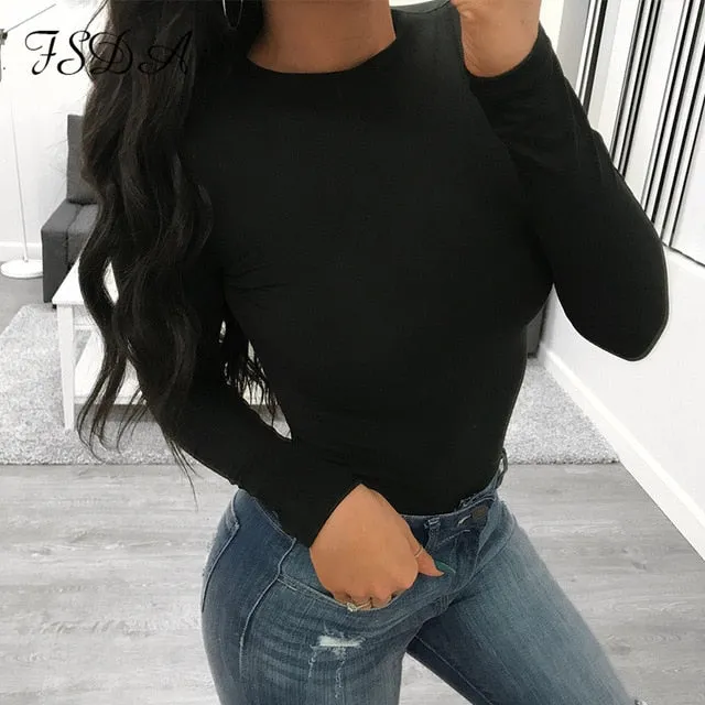 2021 Women's Long Sleeve Bodysuit O Neck Casual Spring Sizes S - L