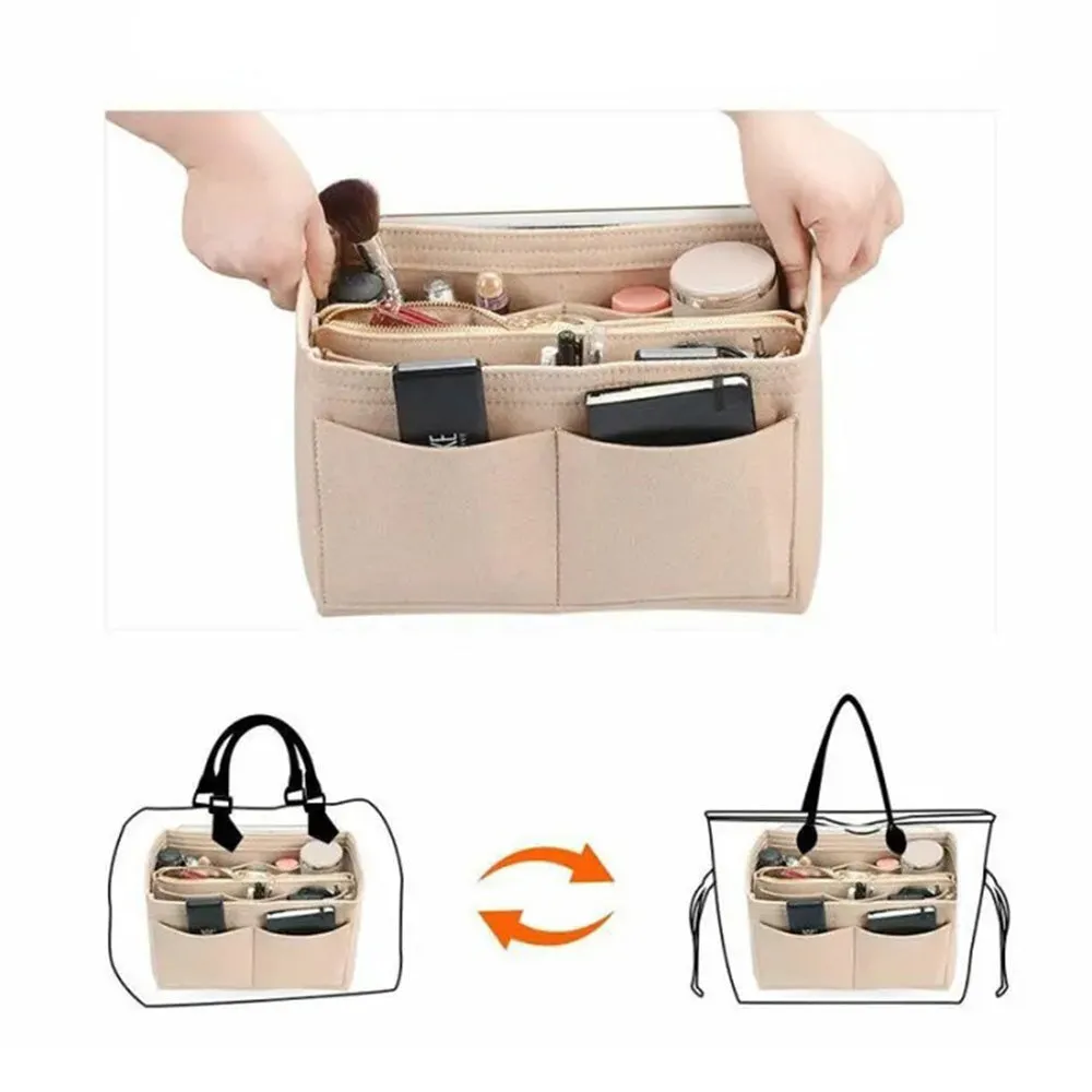 (30x18cm) Fabric Universal Handbag Organizer Bags Storage Insert - Beige