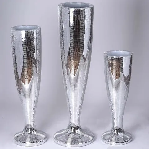 32” Silver Mirror Mosaic Polystone Floor Vase Wedding Aisle Prop Party Columns - Set of 4