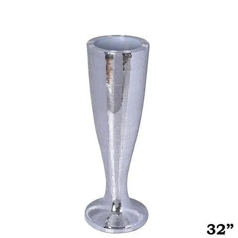 32” Silver Mirror Mosaic Polystone Floor Vase Wedding Aisle Prop Party Columns - Set of 4