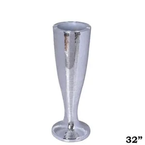 32” Silver Mirror Mosaic Polystone Floor Vase Wedding Aisle Prop Party Columns - Set of 4