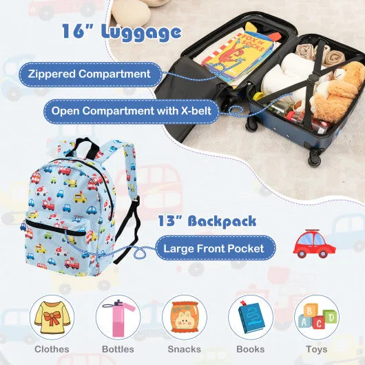 5 Piece Kids Luggage Set with Backpack  Neck Pillow  Name Tag  Lunch Bag-Blue