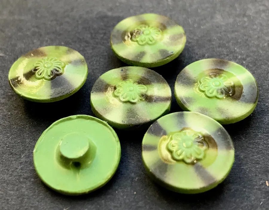 6 Unusual Little Pale Green and Brown 1.3cm Vintage Buttons