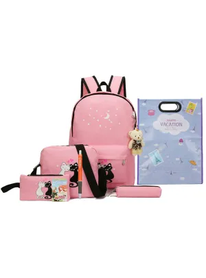 8Pcs Cute Animal Star Printing Canvas Backpack