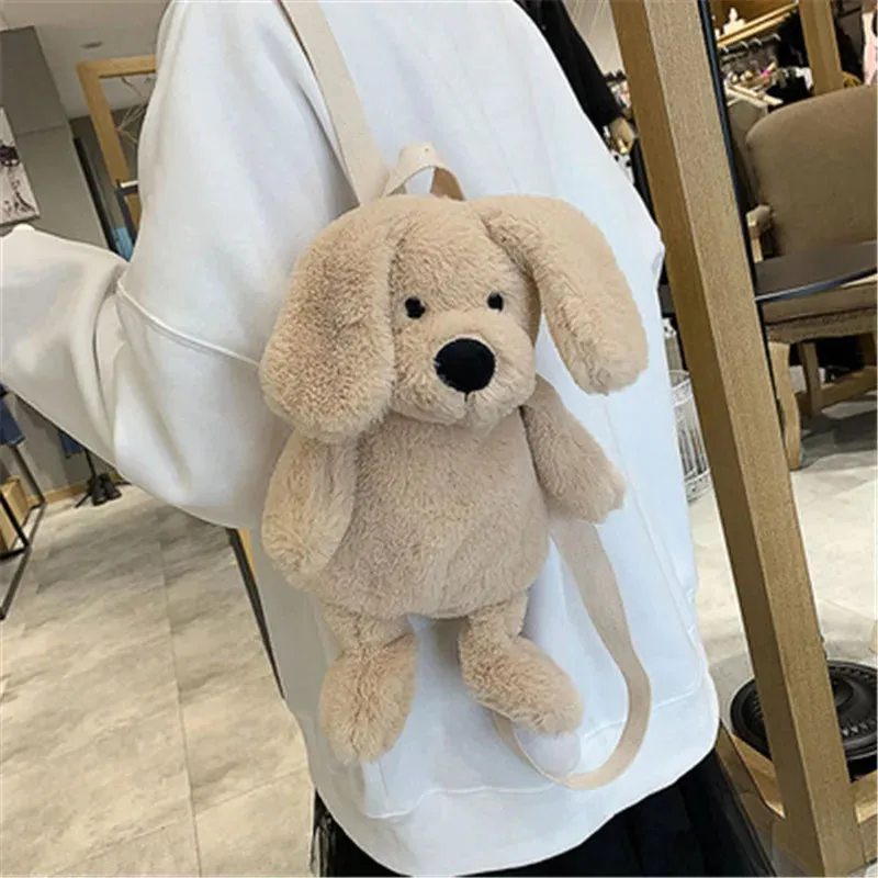 Adorable Plush Dog Backpack - Soft Cotton Cartoon Animal Bag