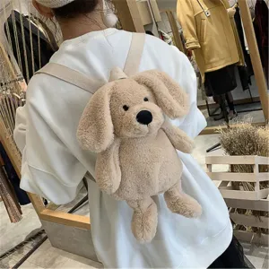 Adorable Plush Dog Backpack - Soft Cotton Cartoon Animal Bag