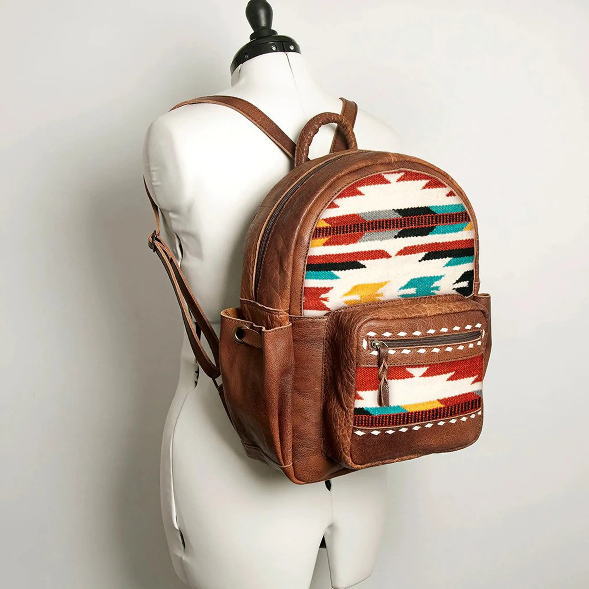 American Darling Leather Aztec Blanket Back Pack