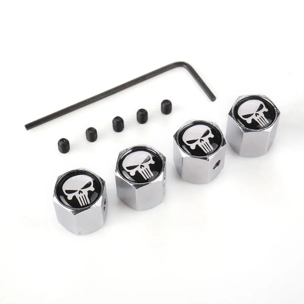 Anti-Theft Punisher Skull Emblem Wheel Tire Valve Cap