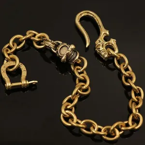 Badass Gold Mens Brass Wallet Chain Pants Chain Skull Biker Wallet CHain For Men