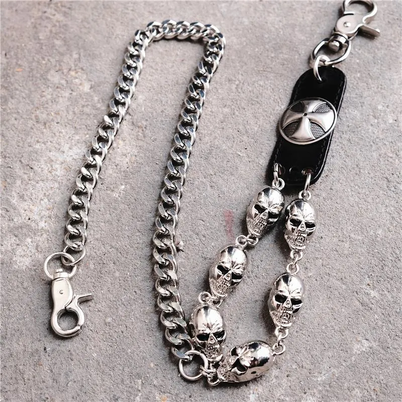 Badass Hip Hop Mens Skull Cross Wallet Chain Silver Pants Chain Biker Chain For Men