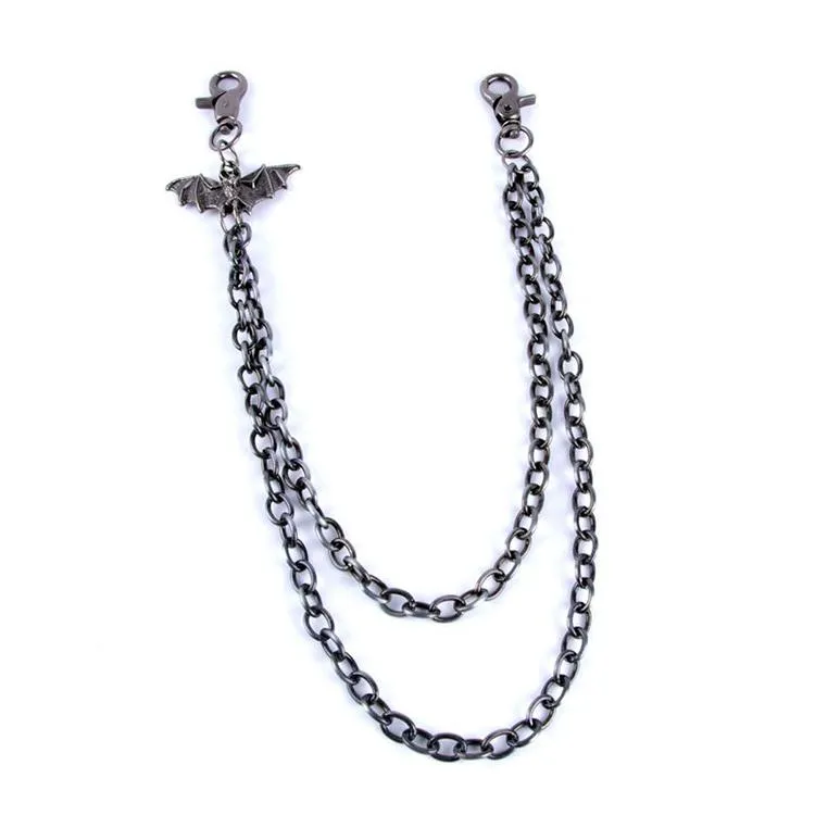 Badass Men's Silver Bat Double Pants Chain Punk Wallet Chain For Men