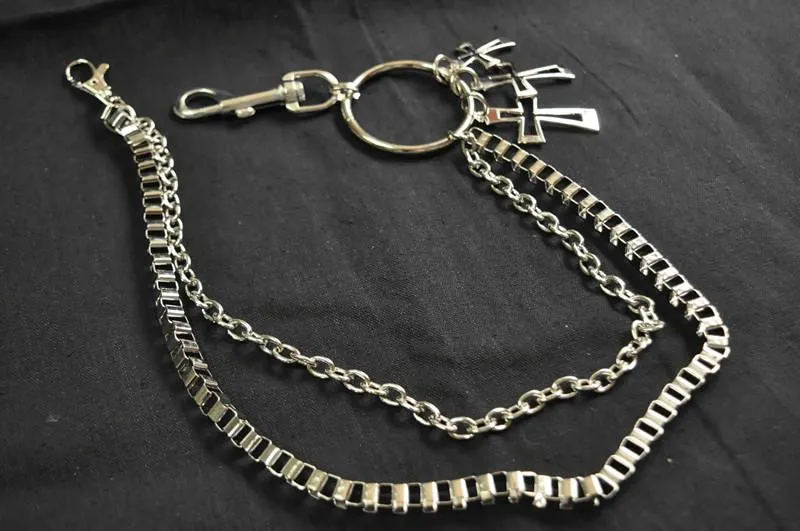 Badass Punk Mens Double Layer Cross Pants Chain Wallet Chain For Men