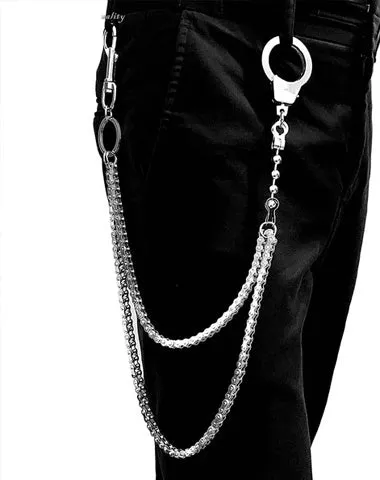 BADASS SILVER STAINLESS STEEL MENS Double CHAIN PANTS CHAIN WALLET CHAIN BIKER WALLET CHAIN FOR MEN