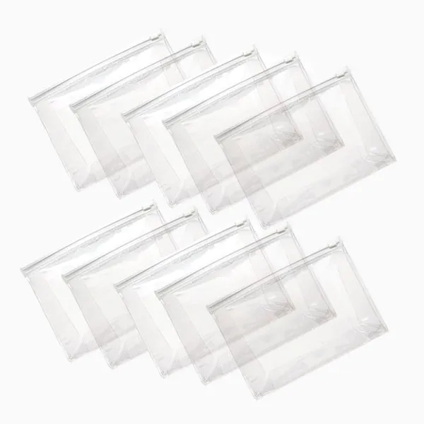 Barneys Transparent Cosmetic Bag - Clear/White Slide Lock - Sm - 10 Pieces