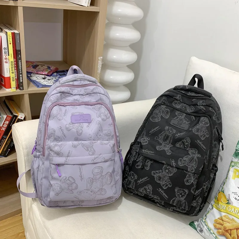 Bear Printed Backpack 23 Years Cross-Border Commuter Large Capacity Travel School Bag Cute Printed High School Student Double Back