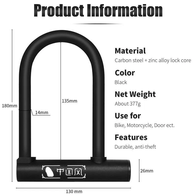 Bike Lock With 2 Key Anti-theft Lock Zinc Alloy Convenient Motorcycle Cycing U Lock Bicycle Accessories