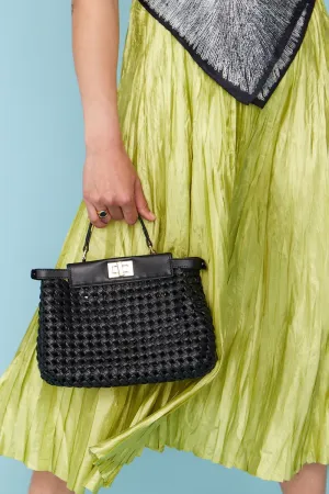 Black Eco Leather Hand Woven Bag