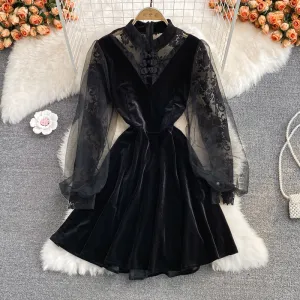 Black lace long sleeve dress black fashion dress   S84