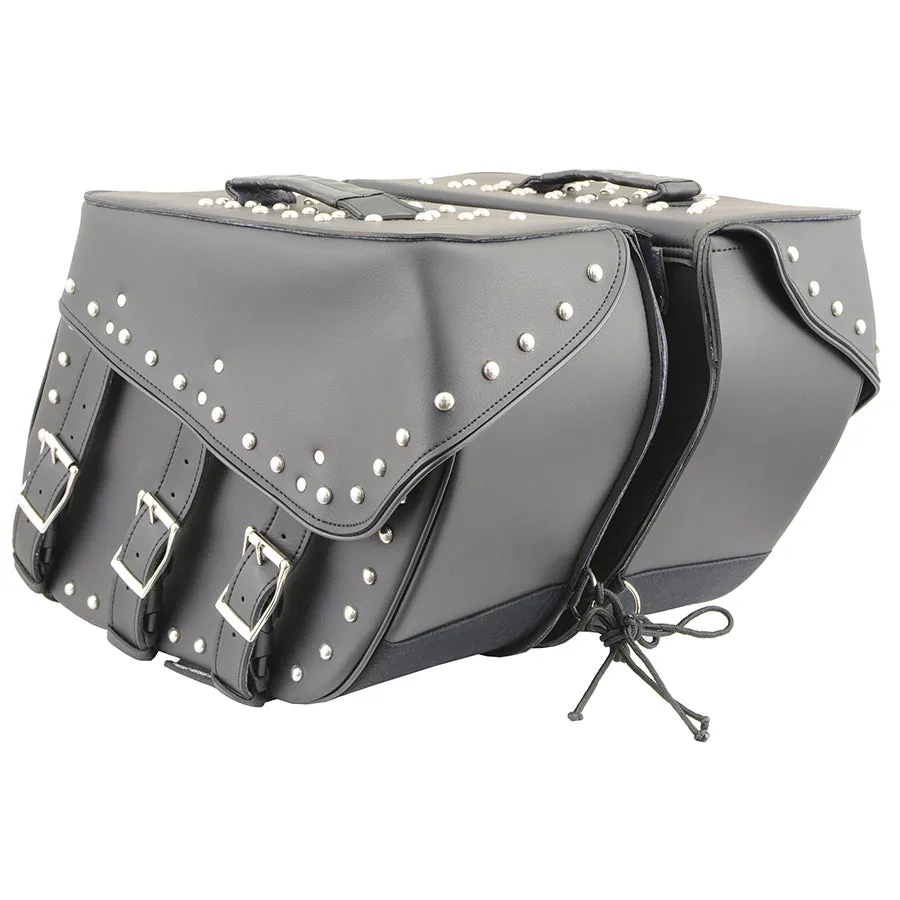 Black PVC Zip Off Large Chrome Studded Motorcycle Saddlebag