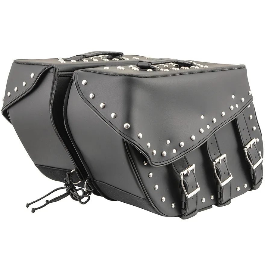 Black PVC Zip Off Large Chrome Studded Motorcycle Saddlebag