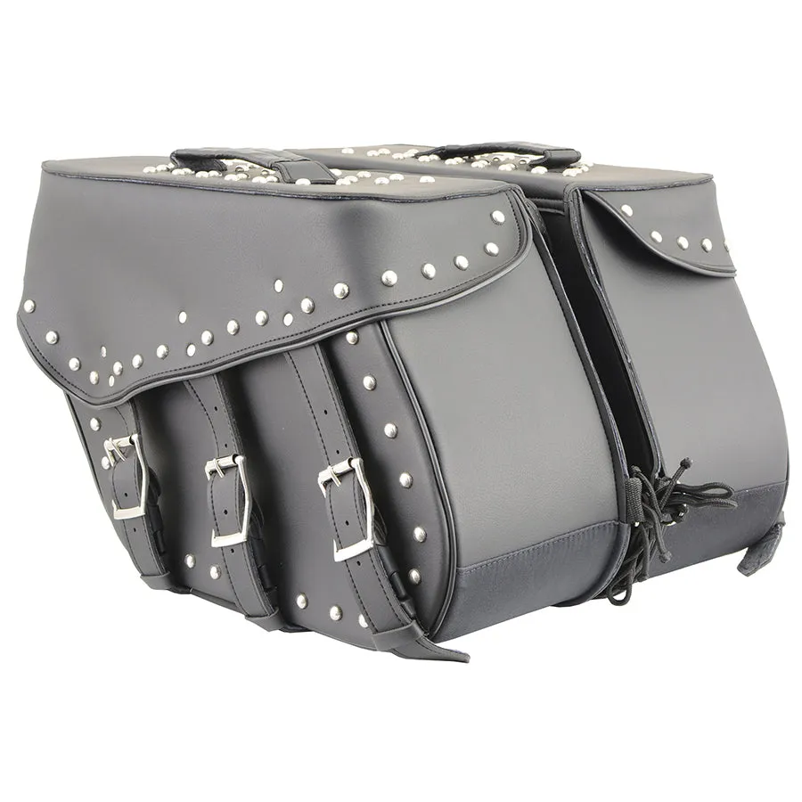 Black PVC Zip Off Large Chrome Studded Motorcycle Saddlebag