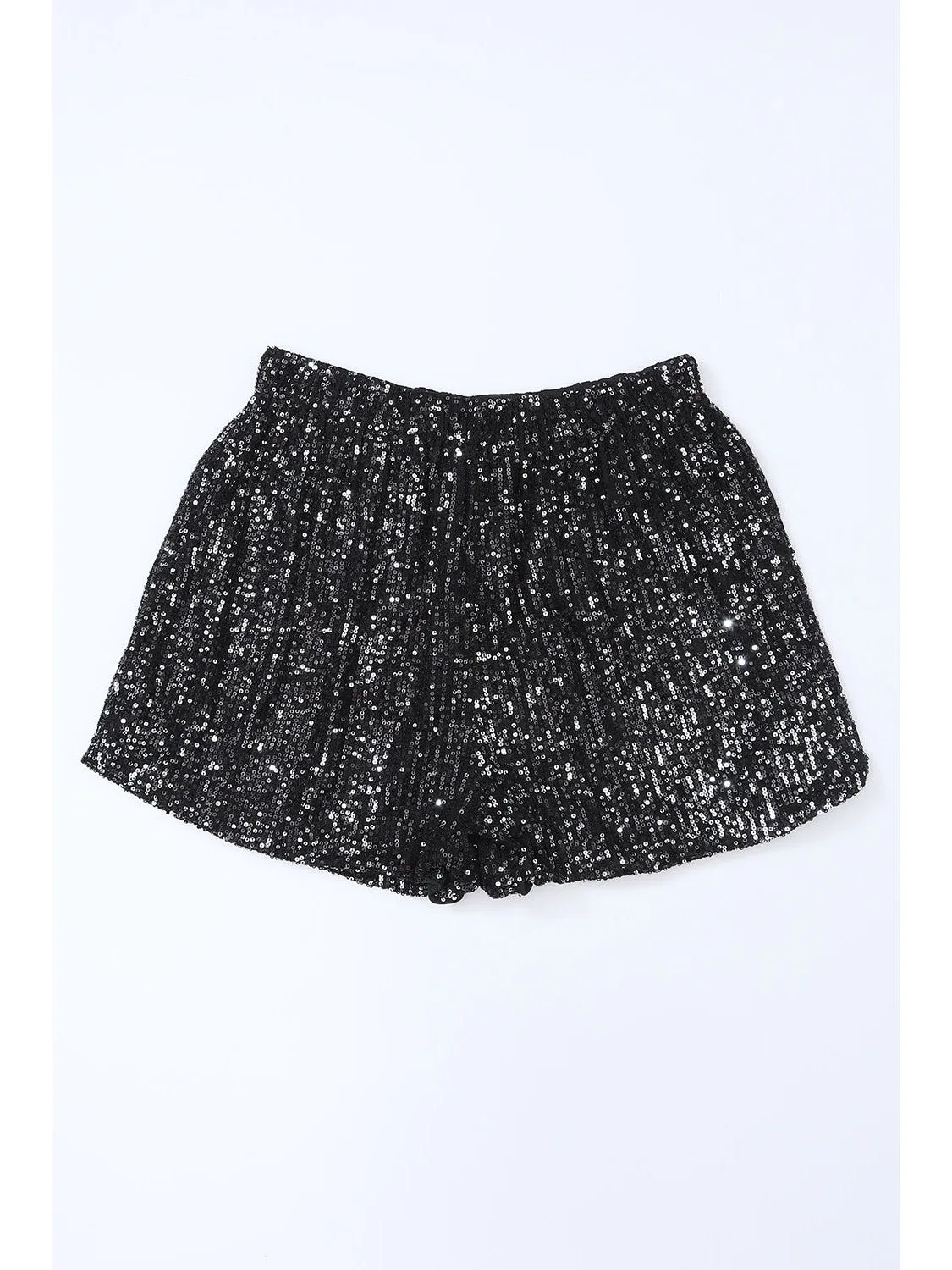 Black Sequin Straight Leg High Waist Casual Shorts