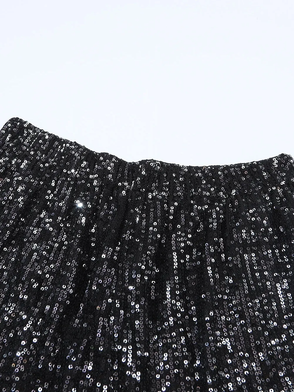 Black Sequin Straight Leg High Waist Casual Shorts