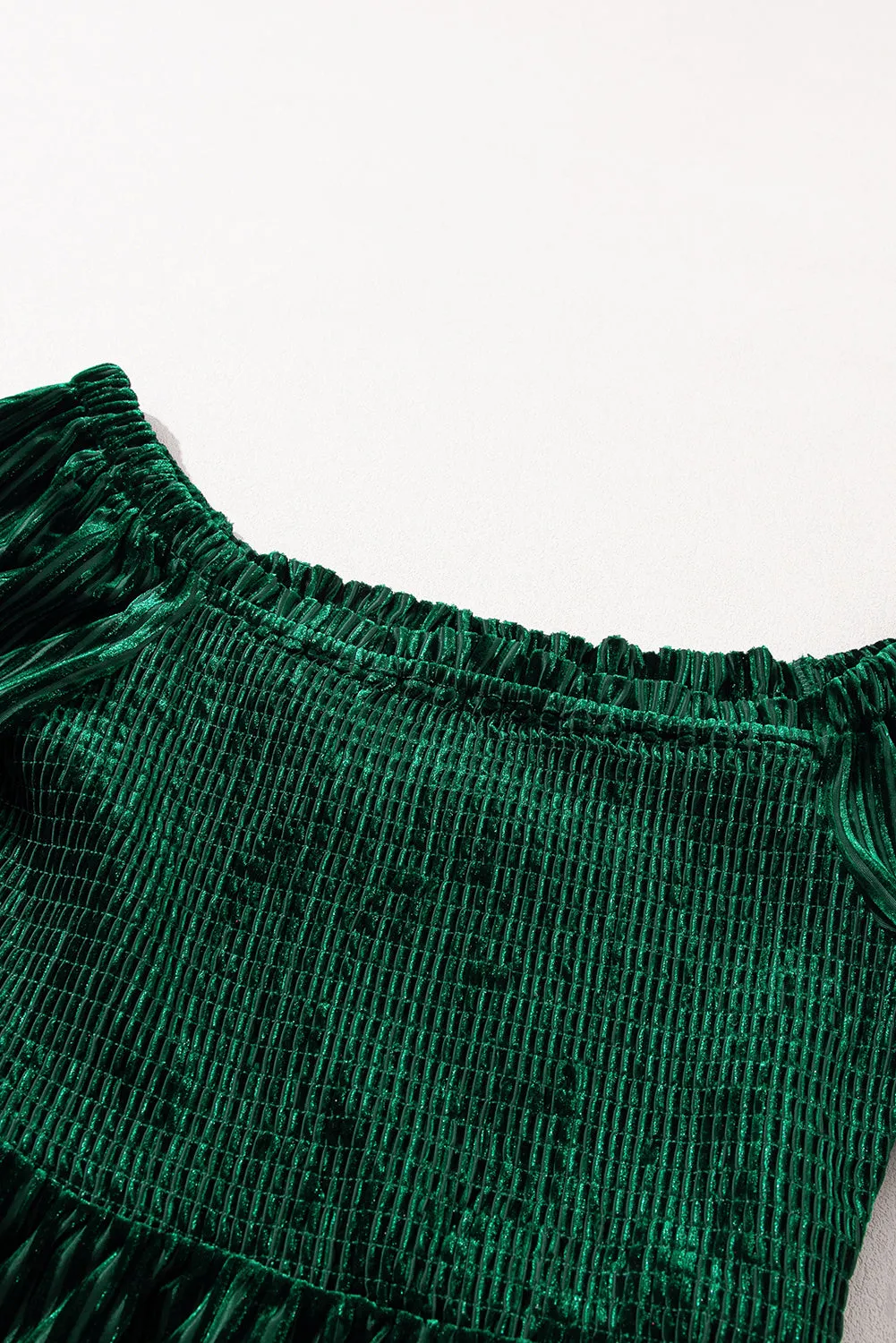 Blackish Green Smocked Ribbed Velvet Babydoll Top