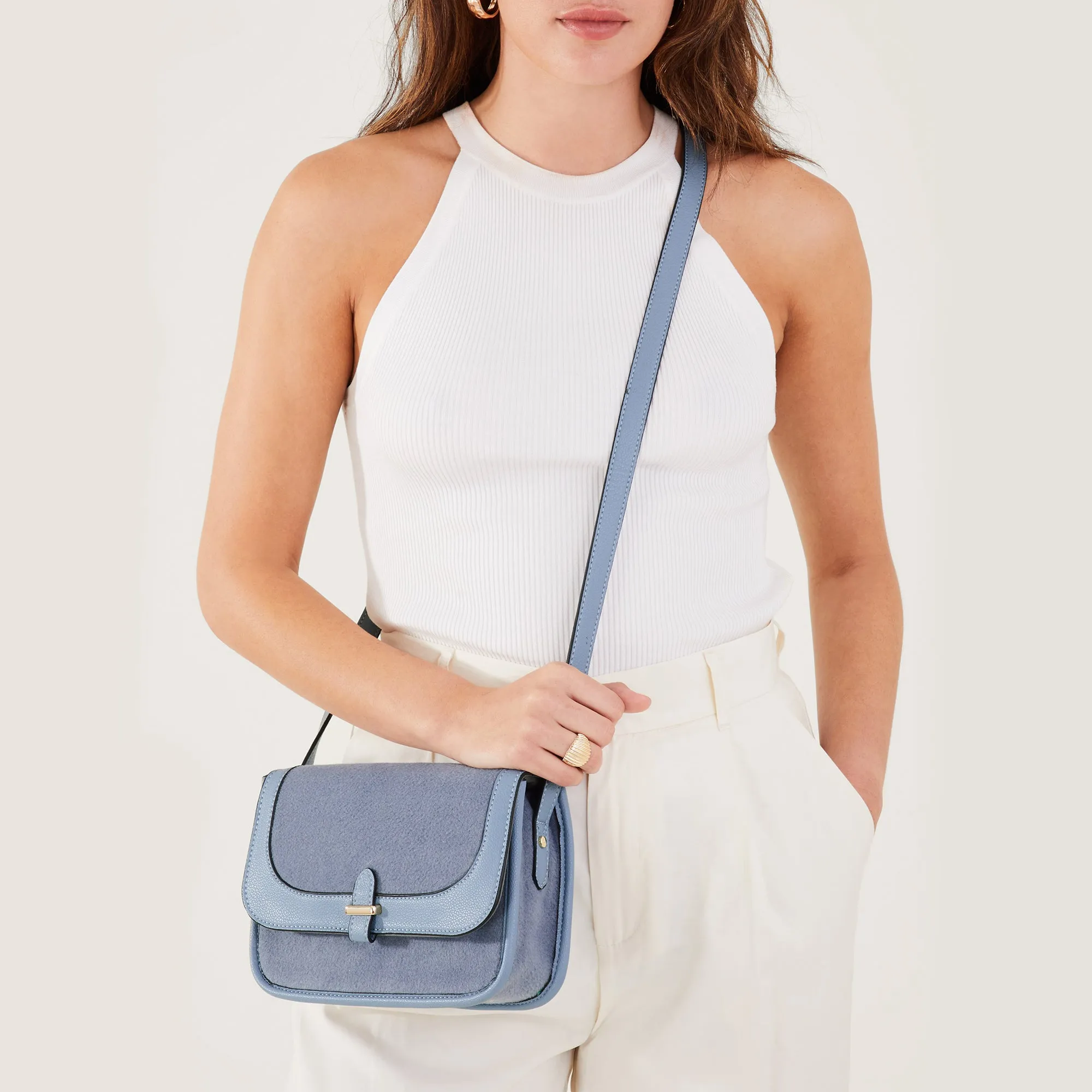 Blue Felt Cross Body