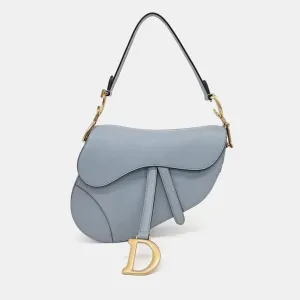 Blue Leather Saddle Shoulder Bag