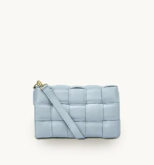 Blue Padded Woven Leather Crossbody Bag