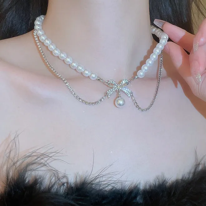 Bow Pearl Luxury Chain Pendant Necklace