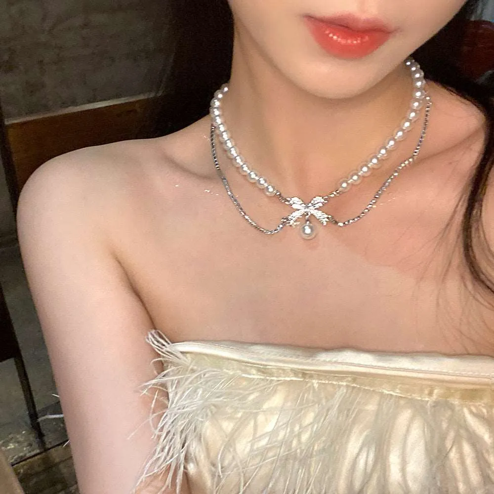 Bow Pearl Luxury Chain Pendant Necklace