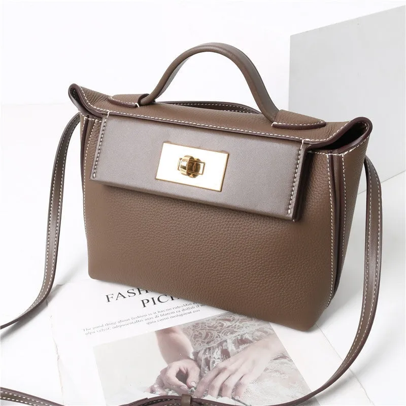 Calfskin Leather Top Handle Cross Body Bag