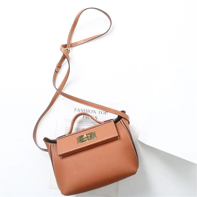 Calfskin Leather Top Handle Cross Body Bag