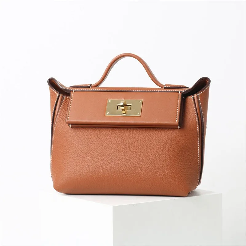 Calfskin Leather Top Handle Cross Body Bag