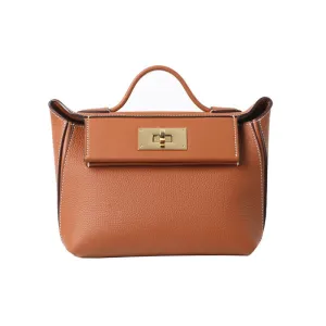 Calfskin Leather Top Handle Cross Body Bag