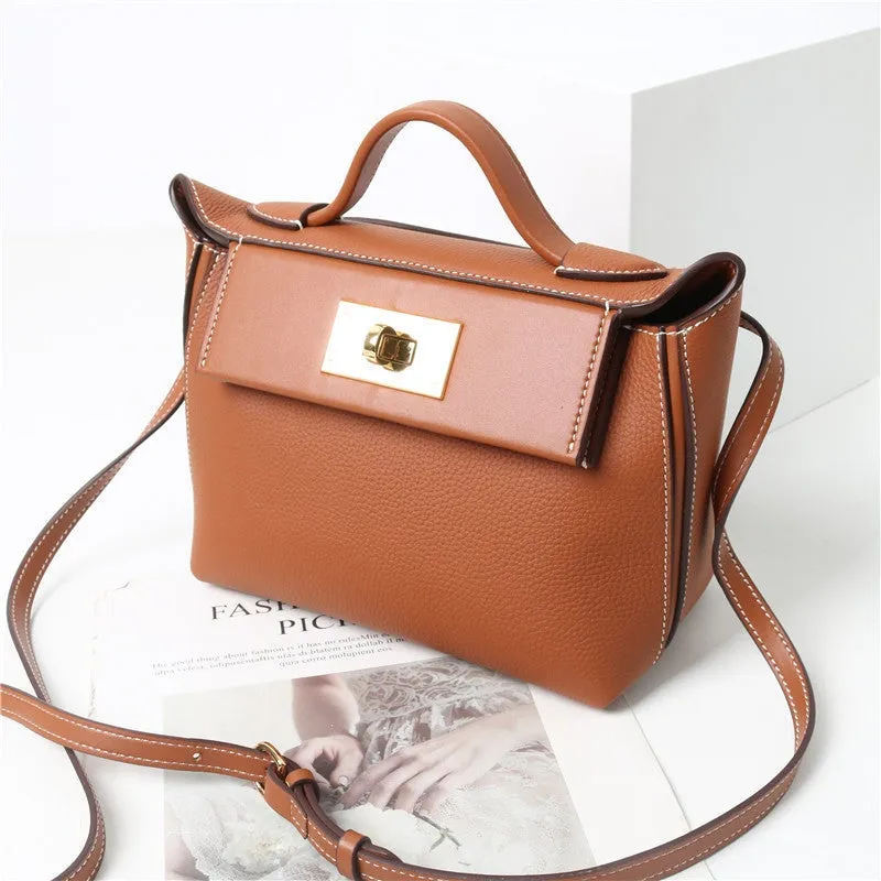 Calfskin Leather Top Handle Cross Body Bag