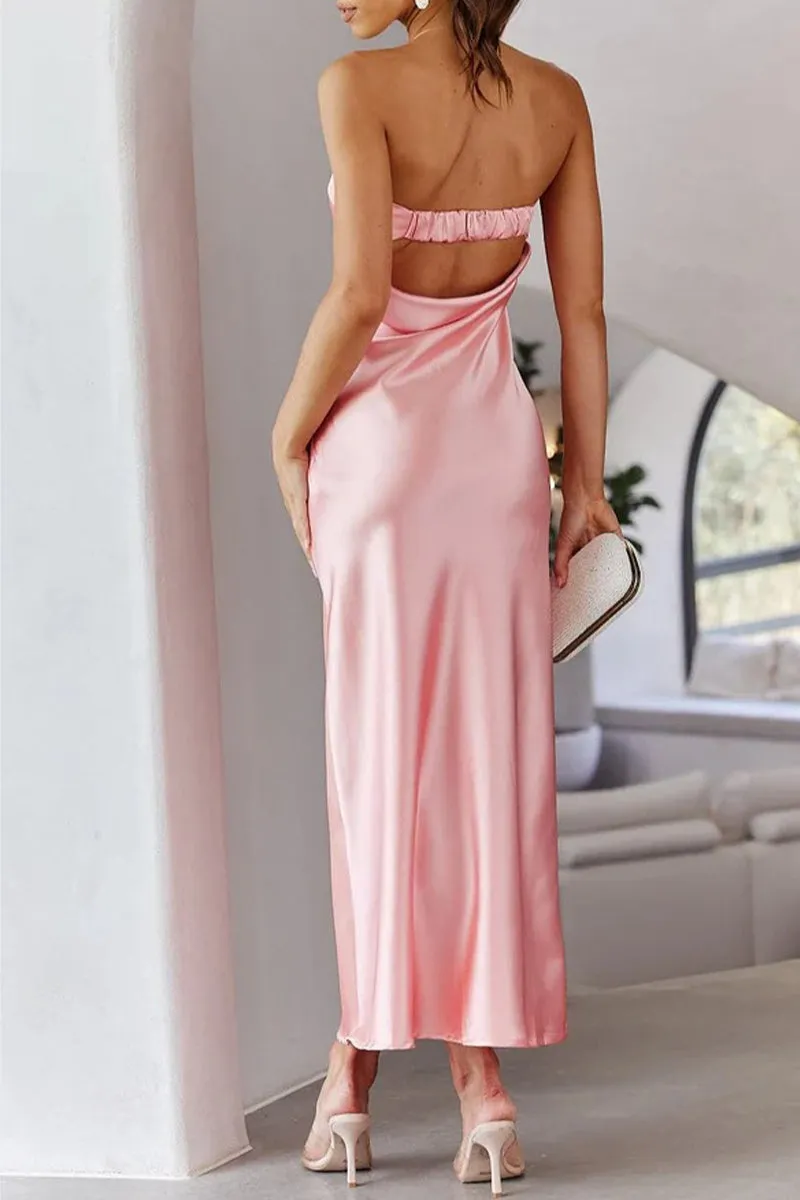 Celebrities Elegant Solid Backless Strapless Sleeveless Dresses