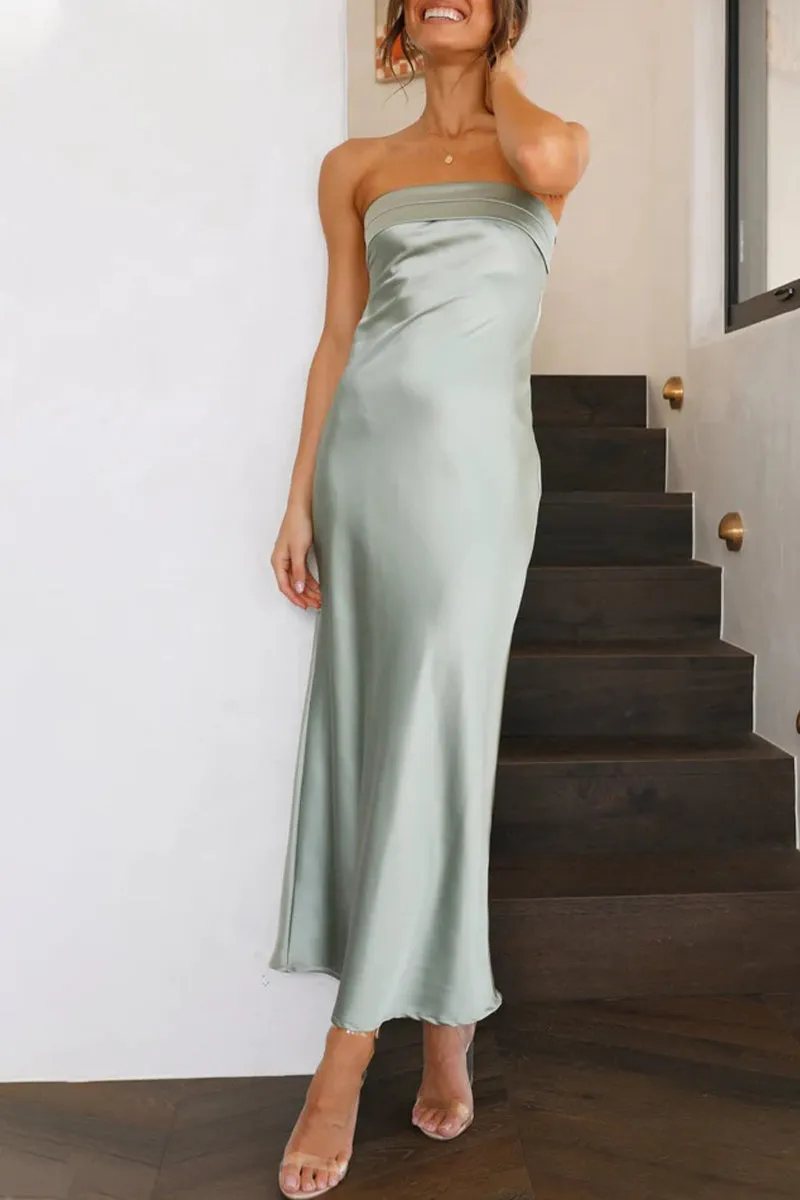 Celebrities Elegant Solid Backless Strapless Sleeveless Dresses