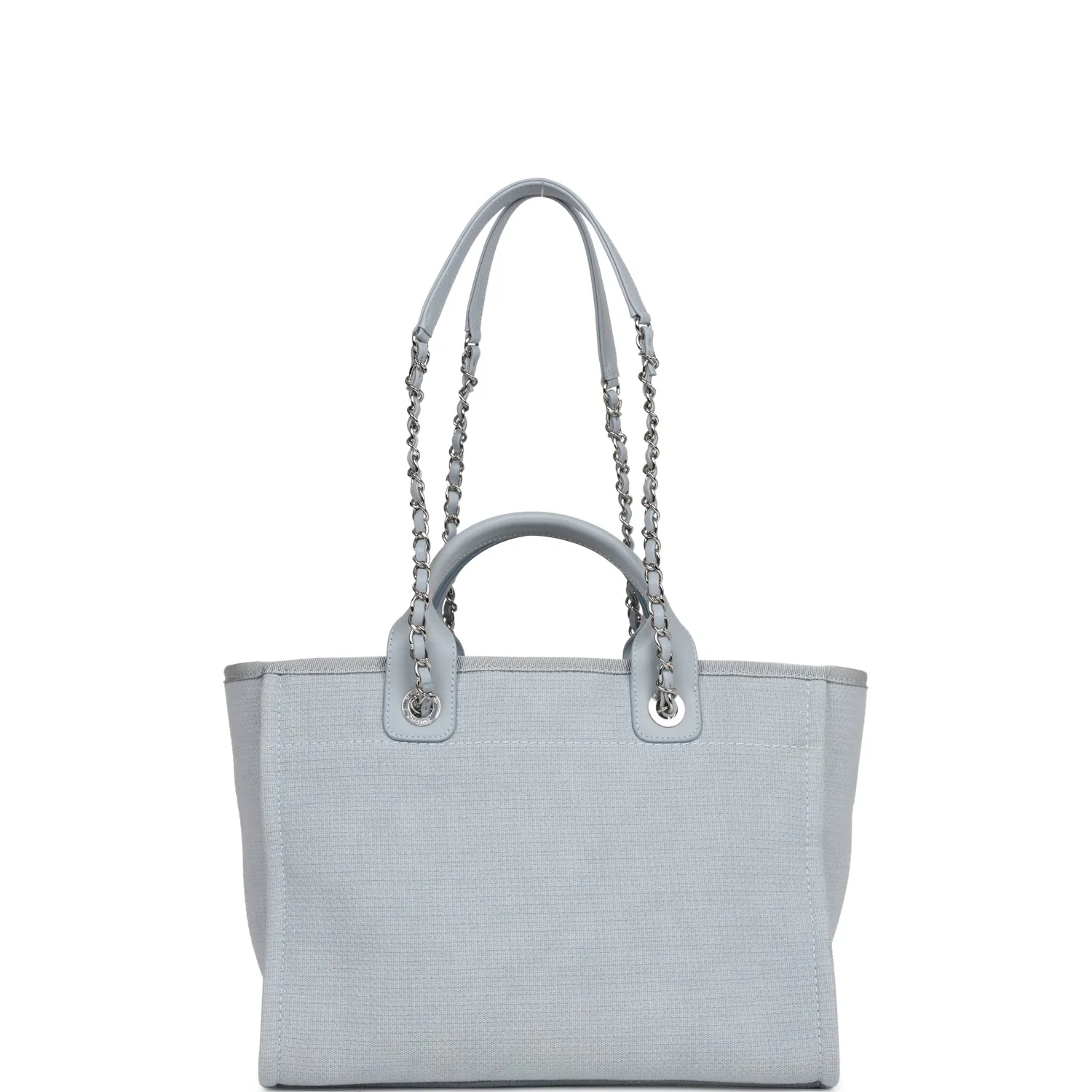 Chanel Small Deauville Shopping Bag Blue Boucle Silver Hardware