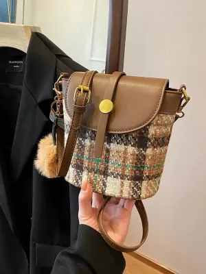 Checkered Wool Bucket Bag