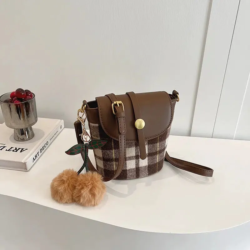 Checkered Wool Bucket Bag